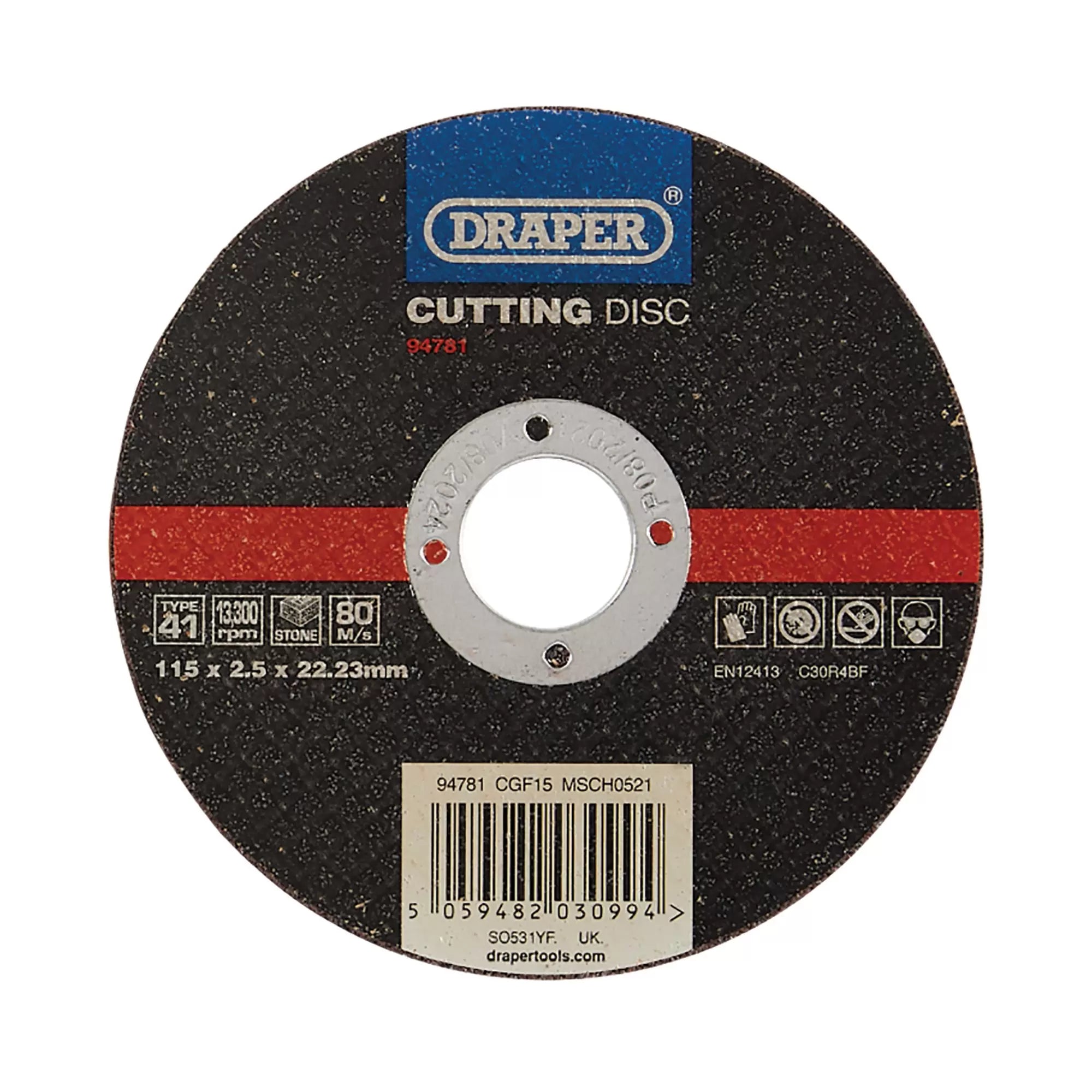 Draper Tools - 94781 - Flat Stone Cutting Disc, 115 x 2.5 x 22.23mm