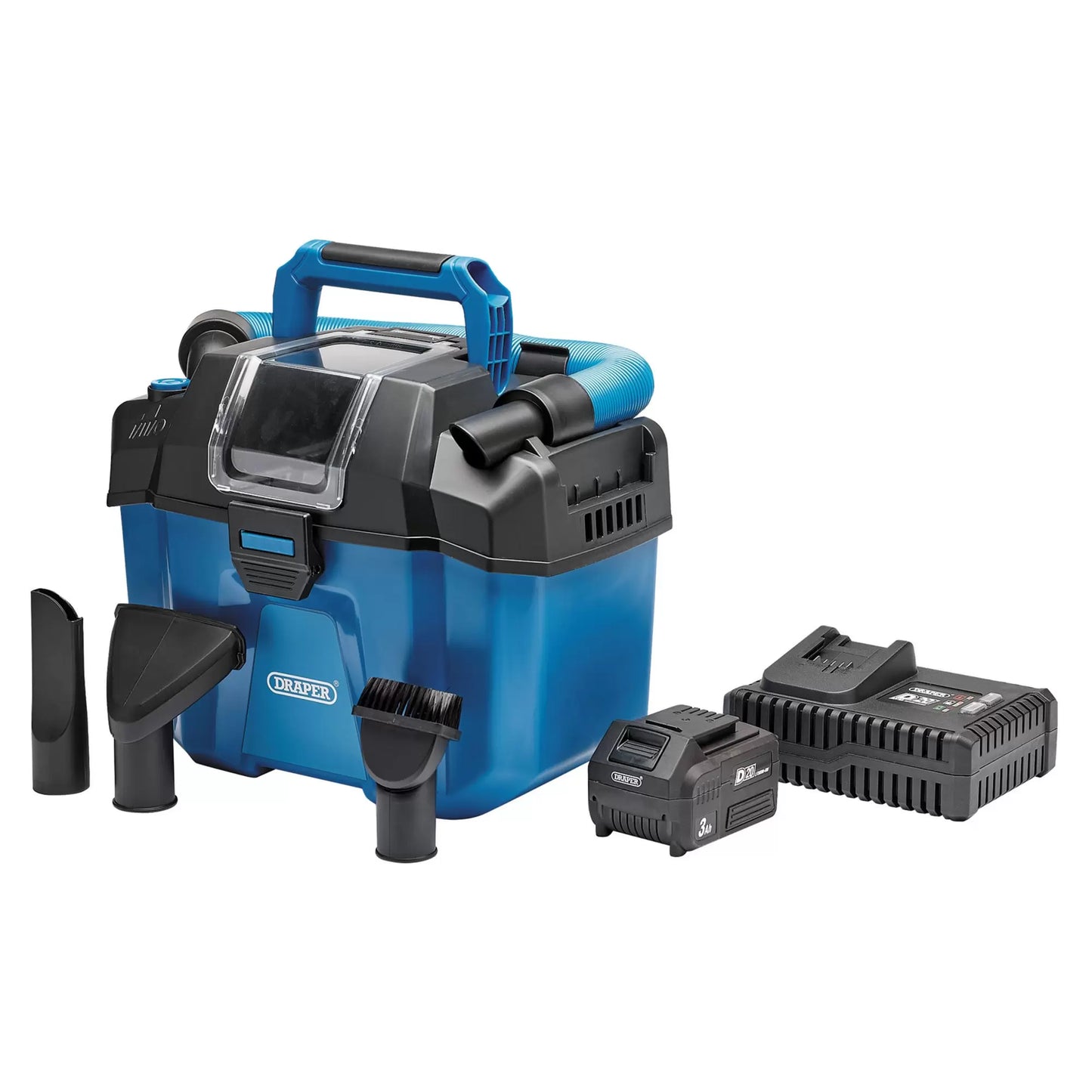 Draper Tools - 95169 - D20 20V Wet and Dry Vacuum Cleaner, 1 x 3.0Ah Battery, 1 x Fast Charger