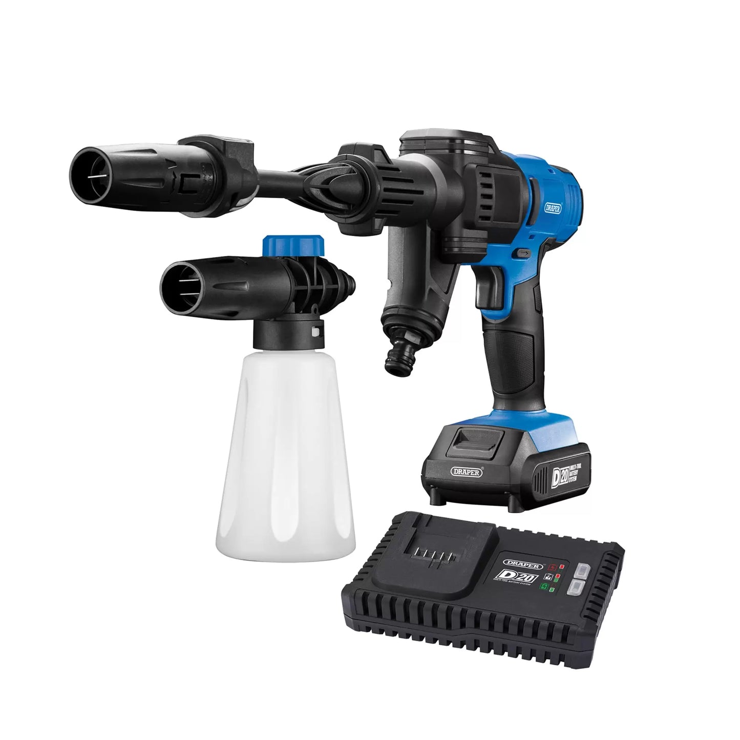 Draper Tools - 97533 - D20 20V Cordless Pressure Washer Kit, 1 x 2.0Ah Battery, 1 x Fast Charger