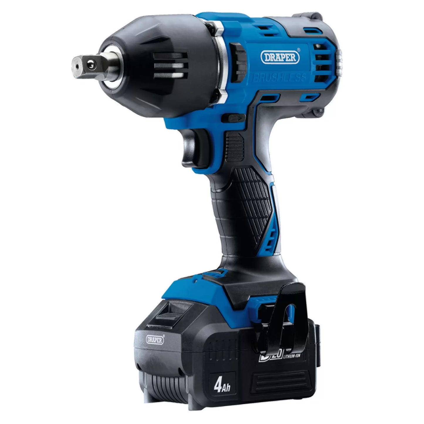Draper Tools - 99251 - D20 20V Brushless Mid-Torque Impact Wrench, 1/2" Sq. Dr., 400Nm, 2 x 4.0Ah Batteries, 1 x Charger