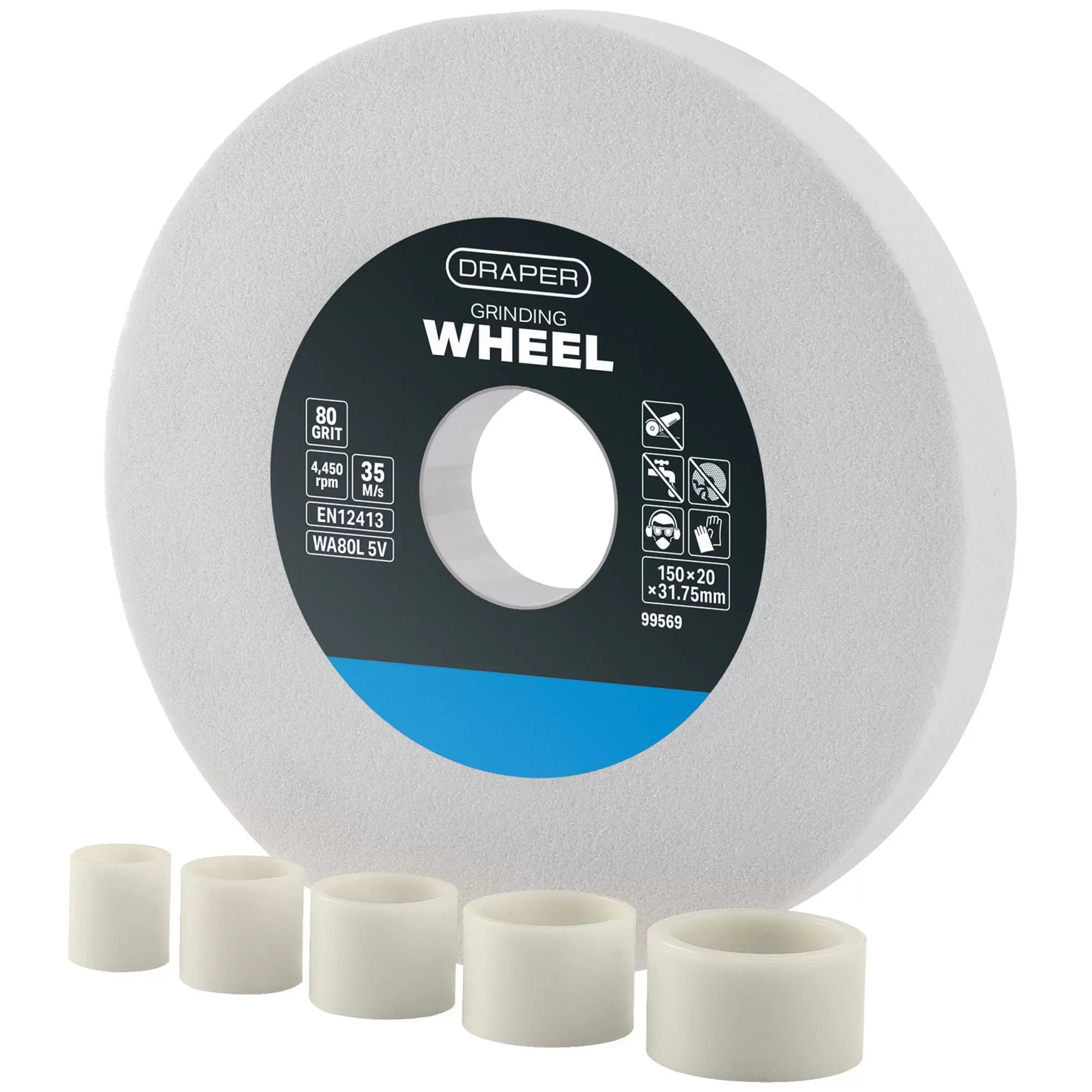 Draper Tools - 99569 - Aluminium Oxide Bench Grinding Wheel, 150 x 20mm, 80 Grit, White