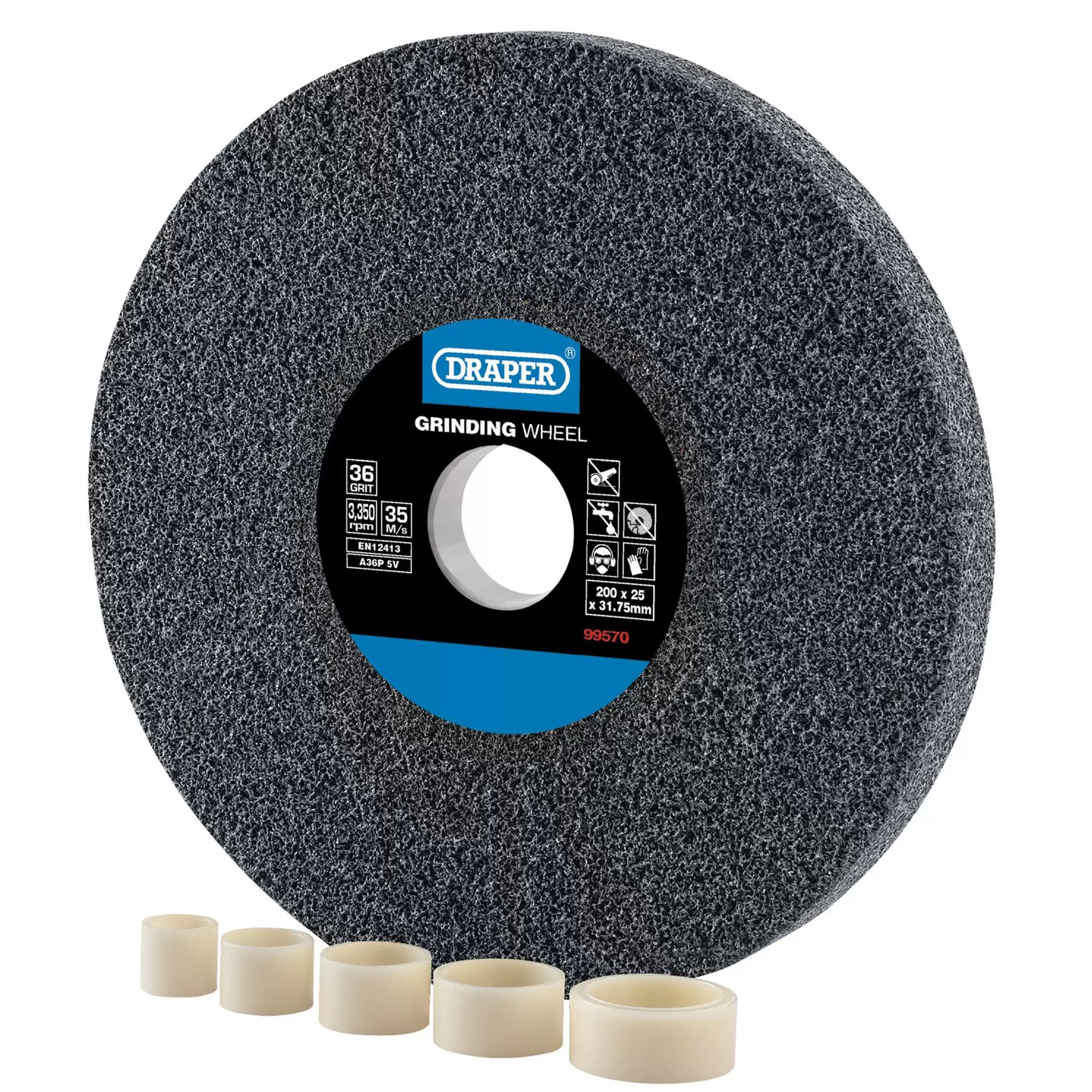 Draper Tools - 99570 - Aluminium Oxide Bench Grinding Wheel, 200 x 25mm, 36 Grit