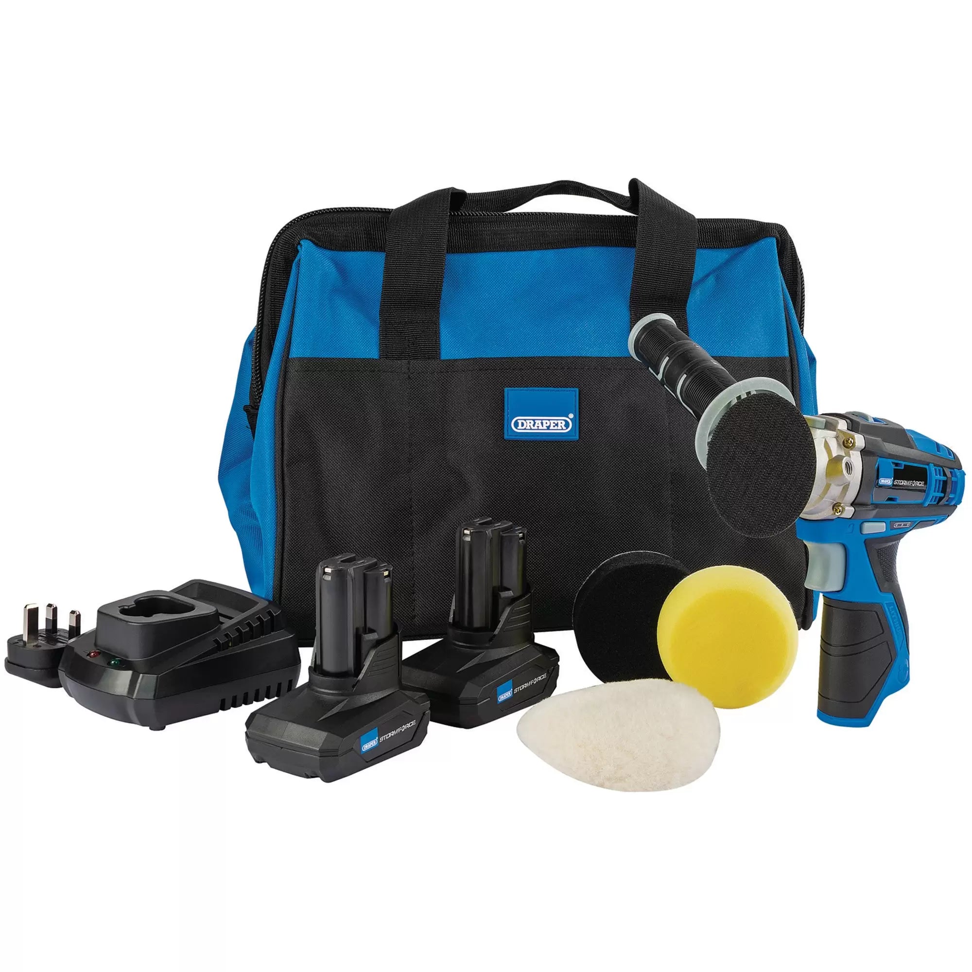 Draper Tools - 99727 - Draper Storm Force 10.8V Power Interchange Mini Polisher Kit, 2 x 4.0Ah Batteries, 1 x Charger, 1 x Bag
