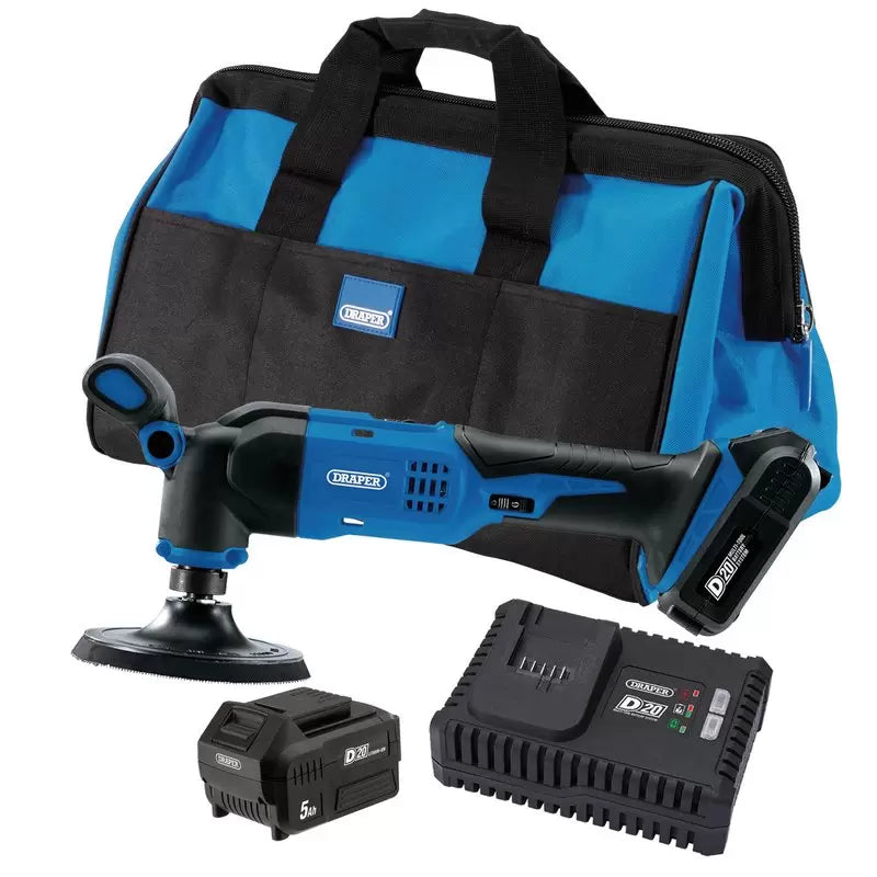 Draper Tools - 99731 - D20 20V Dual Action Polisher Kit, 125mm, 2 x 5.0Ah Battery, 1 x Fast Charger