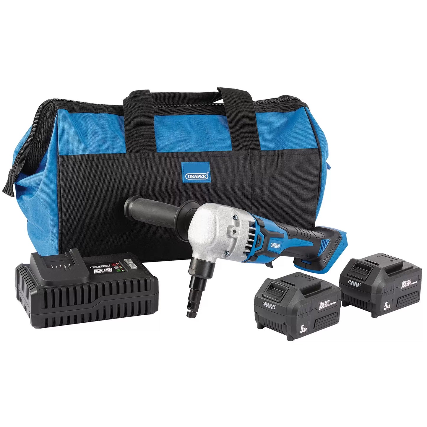 Draper Tools - 99732 - D20 20V Brushless Nibbler, 2 x 5.0Ah Batteries, 1 x Fast Charger, 1 x Bag