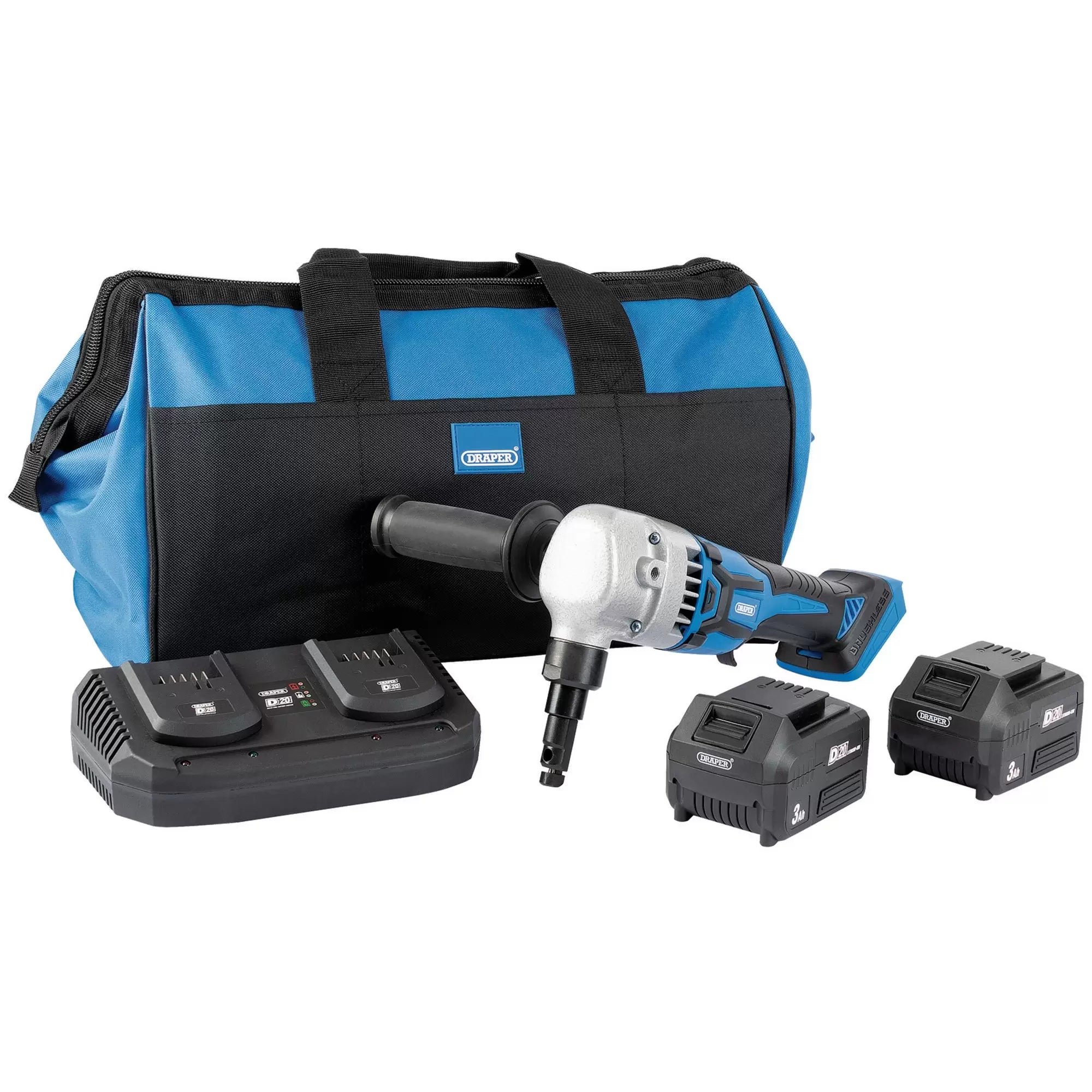 Draper Tools - 99736 - D20 20V Brushless Nibbler, 2 x 3.0Ah Batteries, 1 x Twin Charger, 1 x Bag