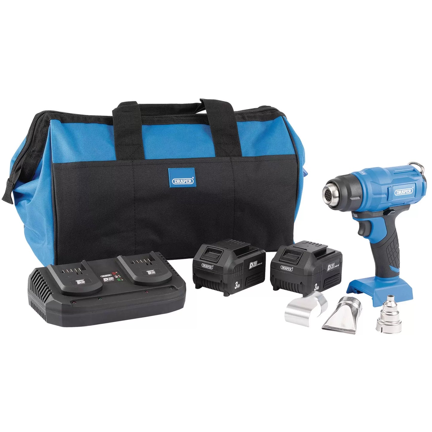 Draper Tools - 99738 - D20 20V Heat Gun, 2 x 3.0 Ah Batteries, 1 x Twin Charger, 1 x Bag