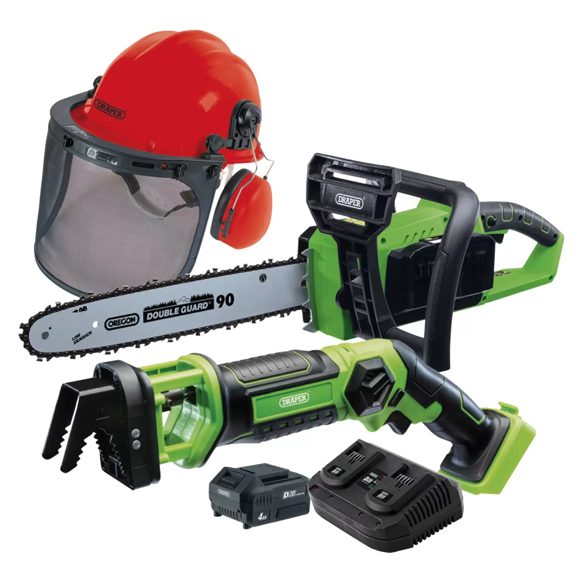 Draper Tools - 99763 - D20 Cordless Garden Saw Kit with Forestry Helmet