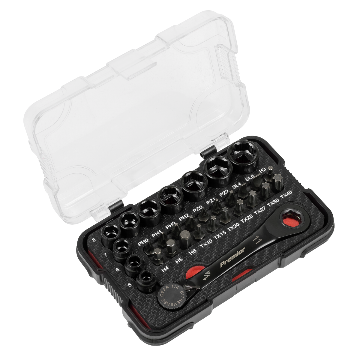 Premier Black Go-Through Lock-On Low Profile Socket & Bit Set 1/4 Sq Drive 31pc [AK2112]