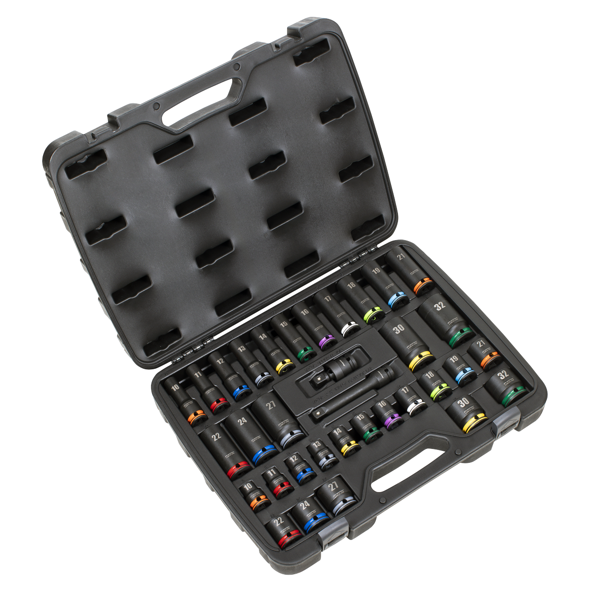 Lock-On Standard & Deep Impact Socket Set 34pc 1/2 Sq Drive 6pt Metric [AK5636M]