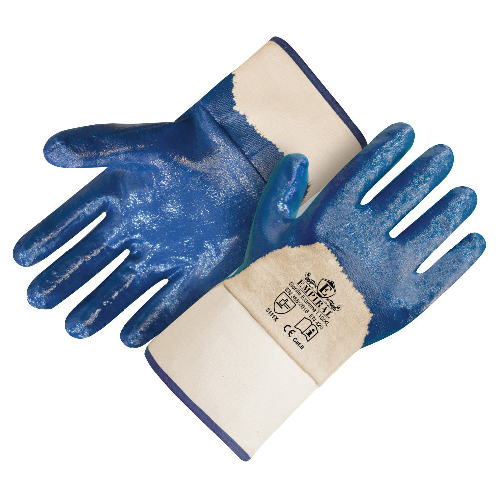 Empiral Gorilla Extreme I Nitrile Palm Gloves with Safety Cuff, Large, Blue