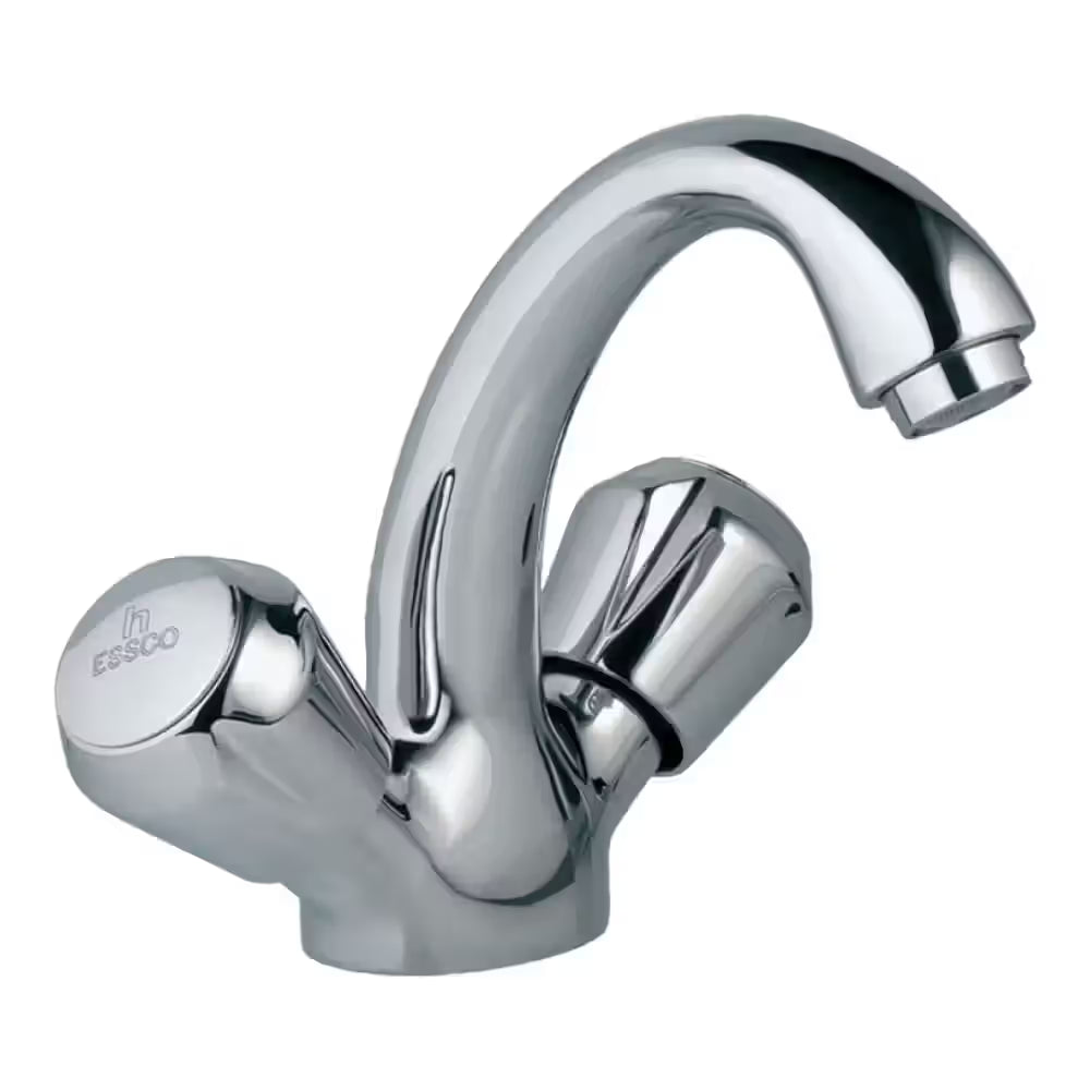 Essco Jaquar (MQT-CHR-516AKN) 375 mm Long Braided Hoses & Monoblock Basin Mixer with U Shaped Round Casted Spout - Chrome