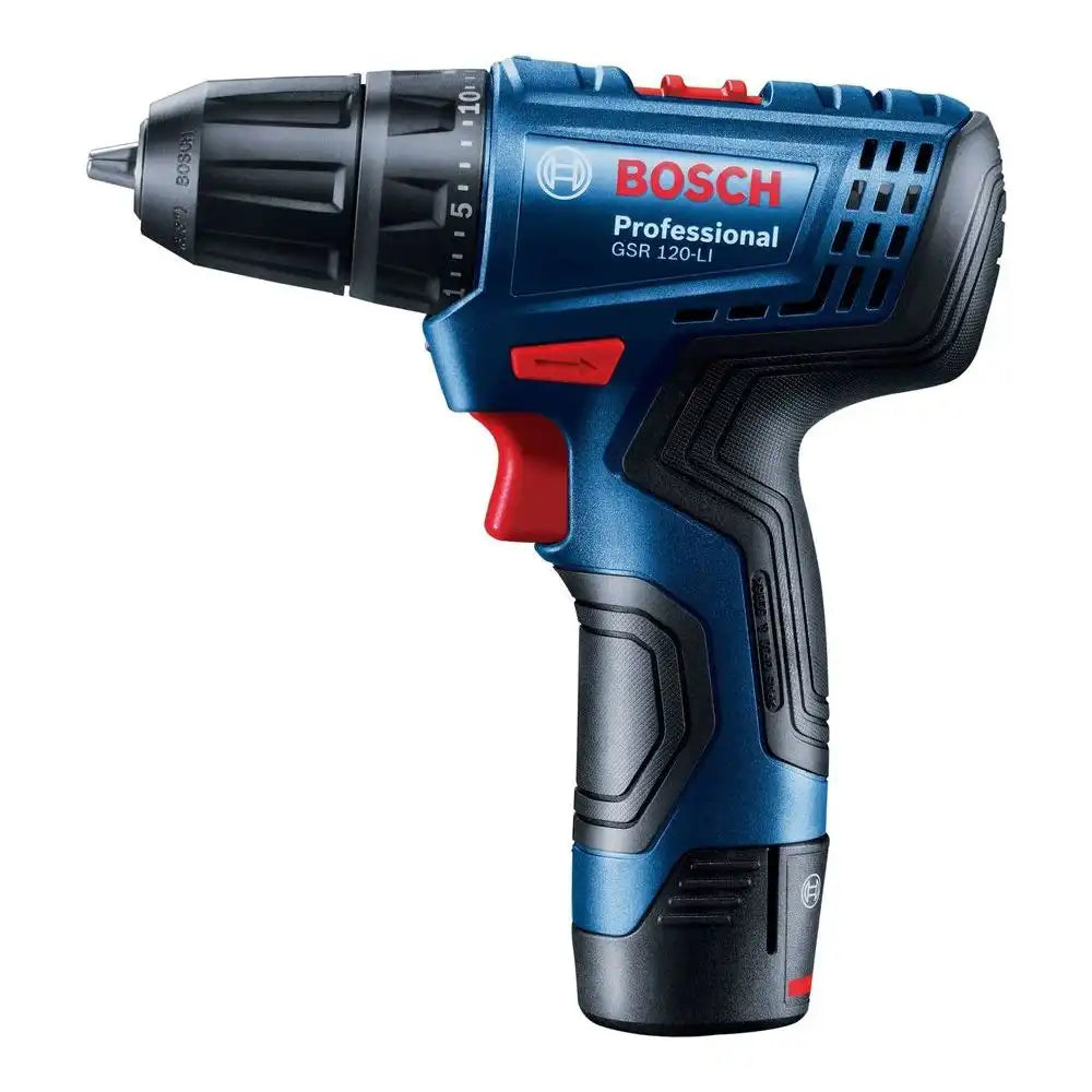 Bosch 12V Professional Cordless Drill Driver GSR 120-LI KIT with 2x 2.0 Ah Batteries and Carrying Case