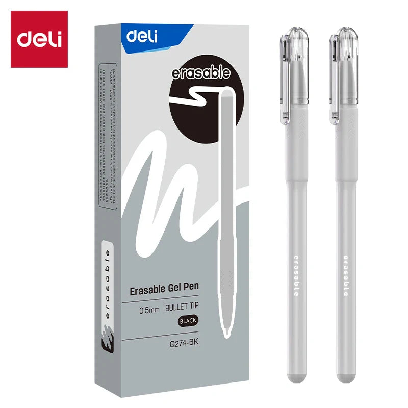 Deli Erasable Gel Pen, 0.5mm, Blue, Pack of 12