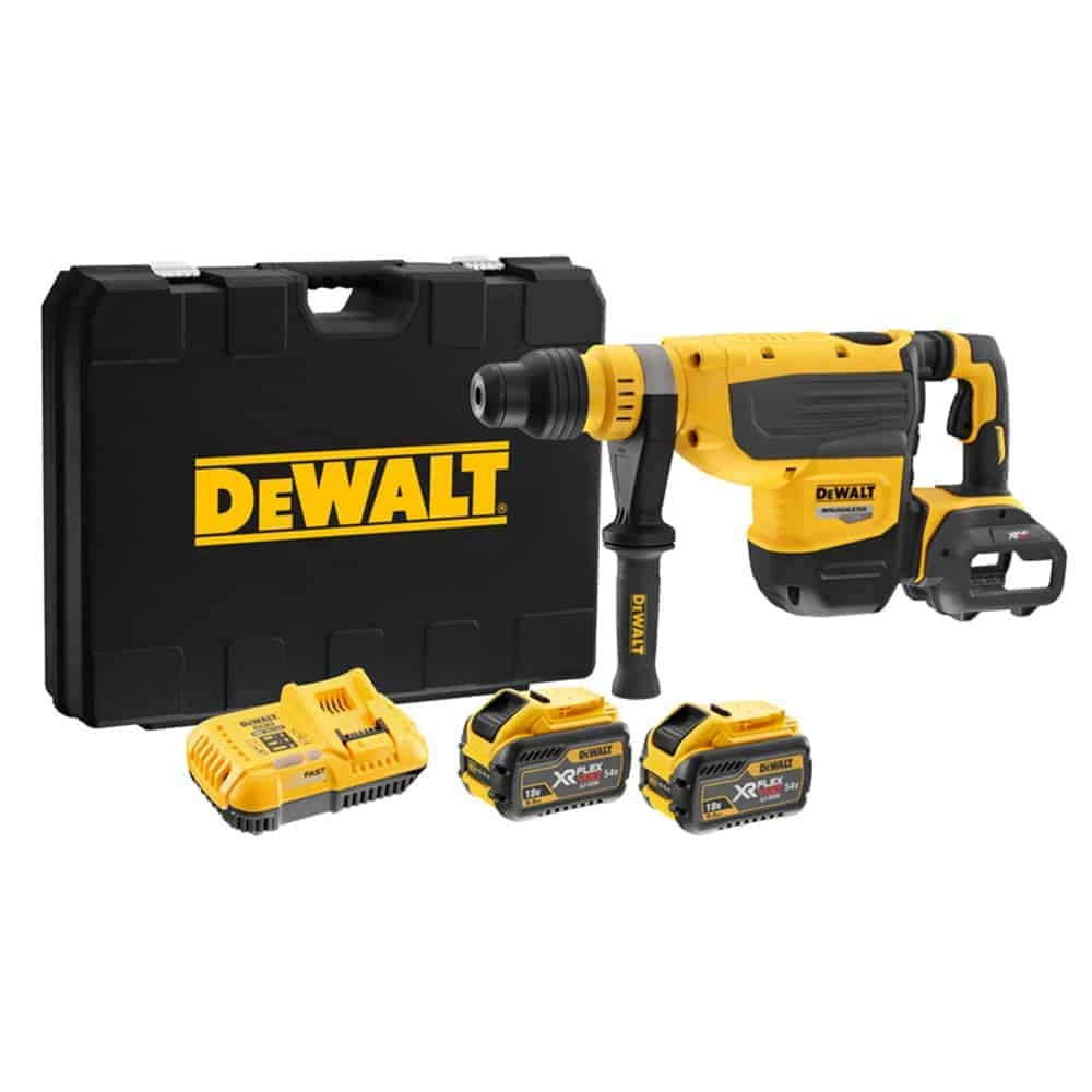 Dewalt 54V Cordless 48mm SDS-Max Rotary Hammer Drill with Active Vibration Control, 10kg, Brushless Motor, 2x 9.0Ah Li-ion Batteries, Charger, and Carry Case