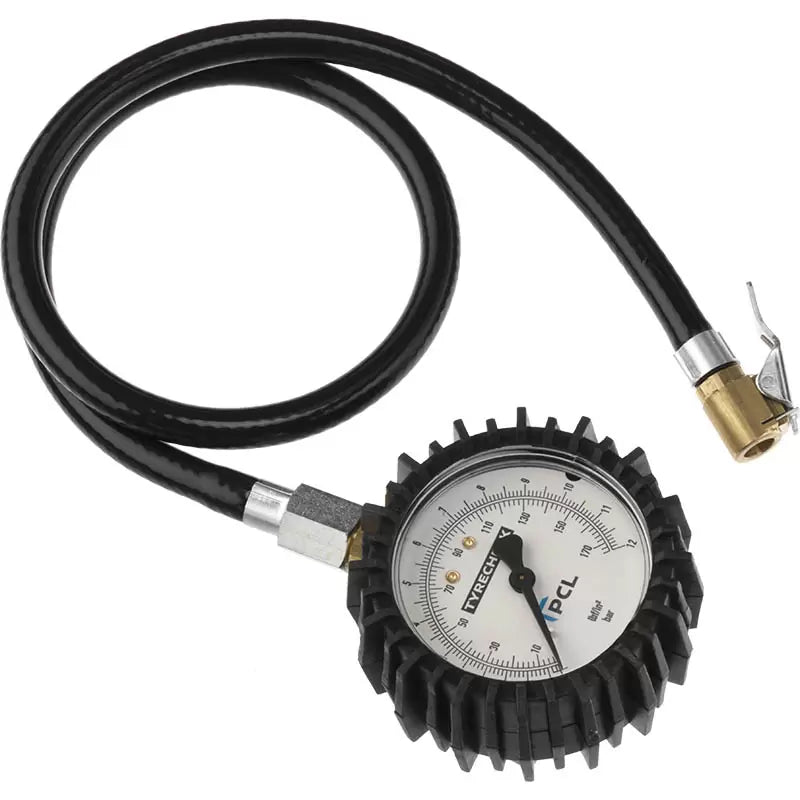 PCL DPG1H08 - Tyre Check Dial Gauge (63mm Dia) 0-170 psi & 0-12 bar, Euro Clip-On Connector