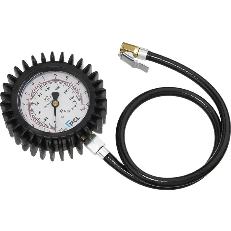 Tyre Check Dial Gauge 80mm Dia 0-170 psi & 0-12 bar Euro Clip-on