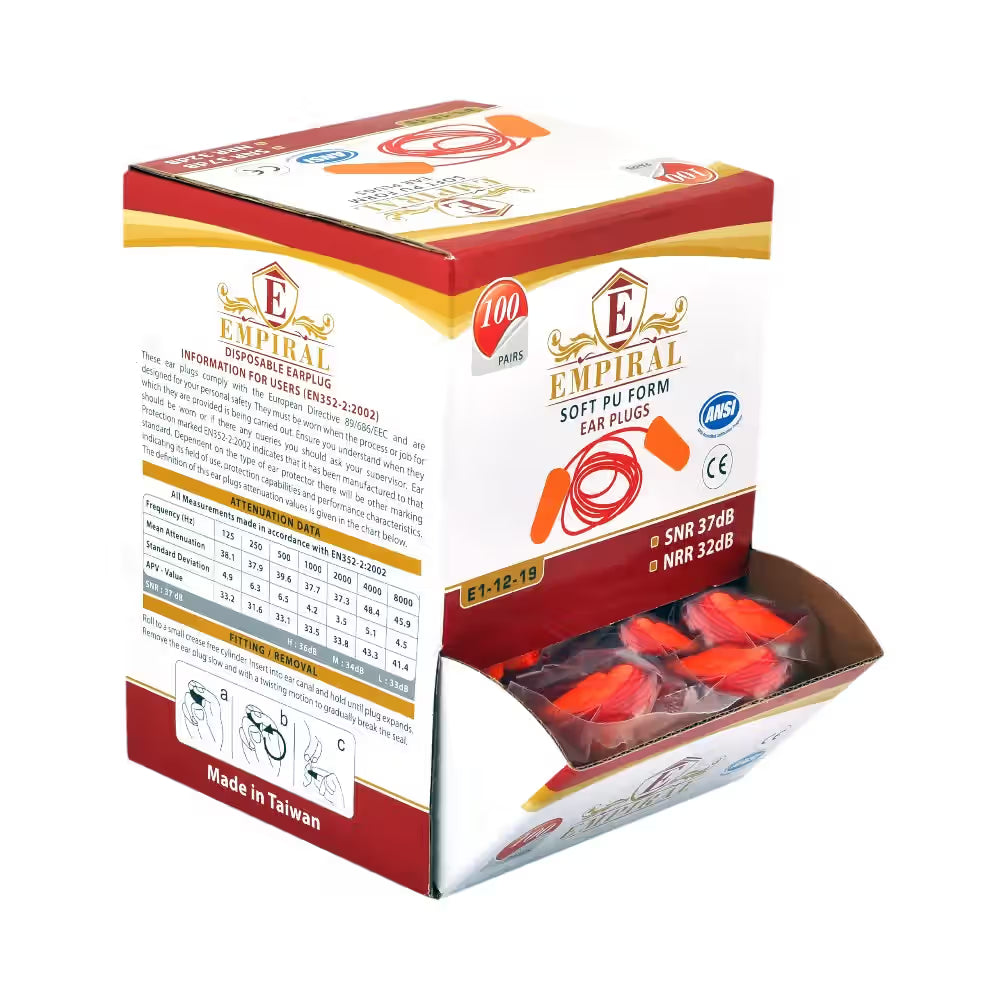 Empiral Sync PU Corded Ear Plugs, Orange - Box of 100 Pairs