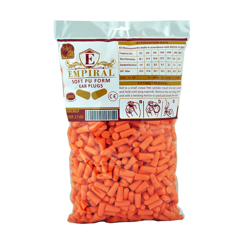 Empiral PU Ear Plugs without Cord, Orange - Pack of 200 Pairs
