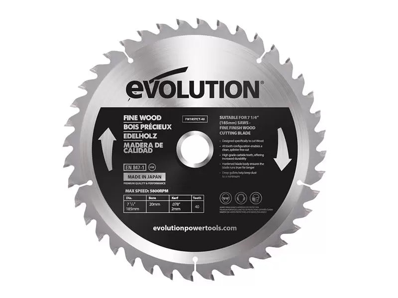 Evolution Fine Wood Saw Blade 185mm 40T