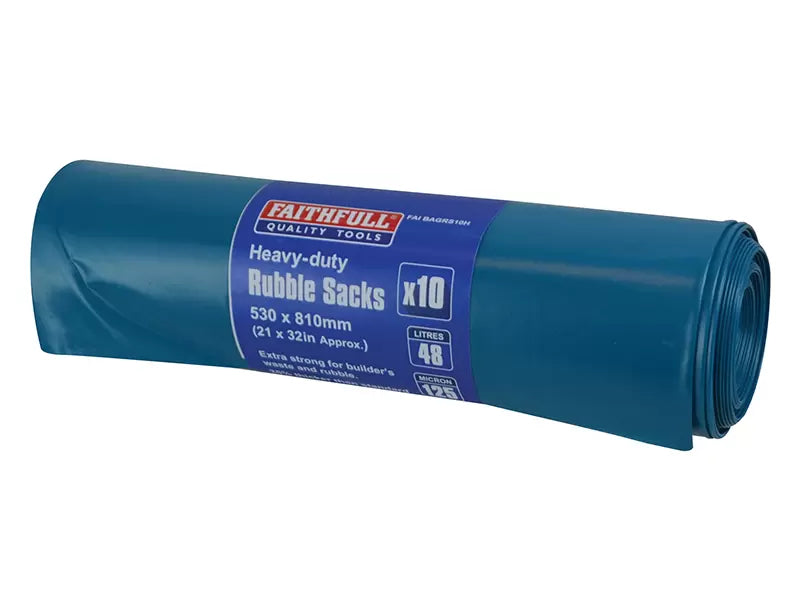Faithfull - FAIBAGRS10H - Blue Heavy-Duty Rubble Sacks (Roll 10)