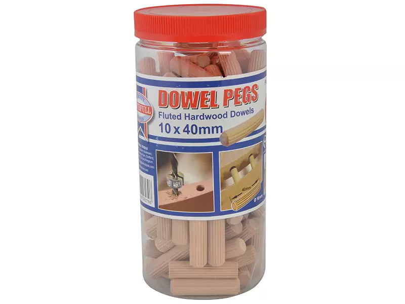 Faithfull - FAIDOW10100T - Wood Dowels Fluted 40 x 10mm (Tub 100)