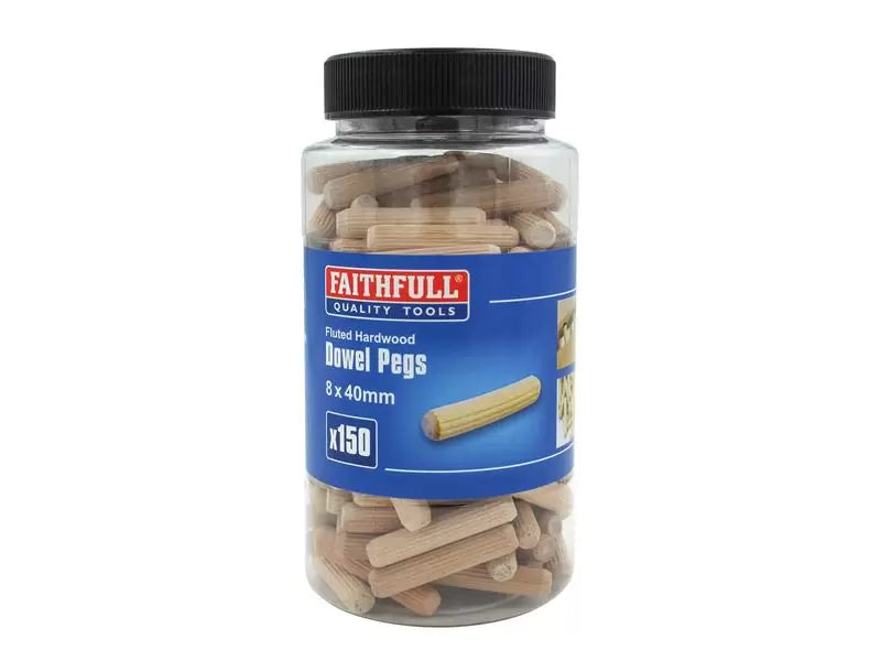 Faithfull - FAIDOW8150T - Wood Dowels Fluted 40 x 8mm (Tub 150)