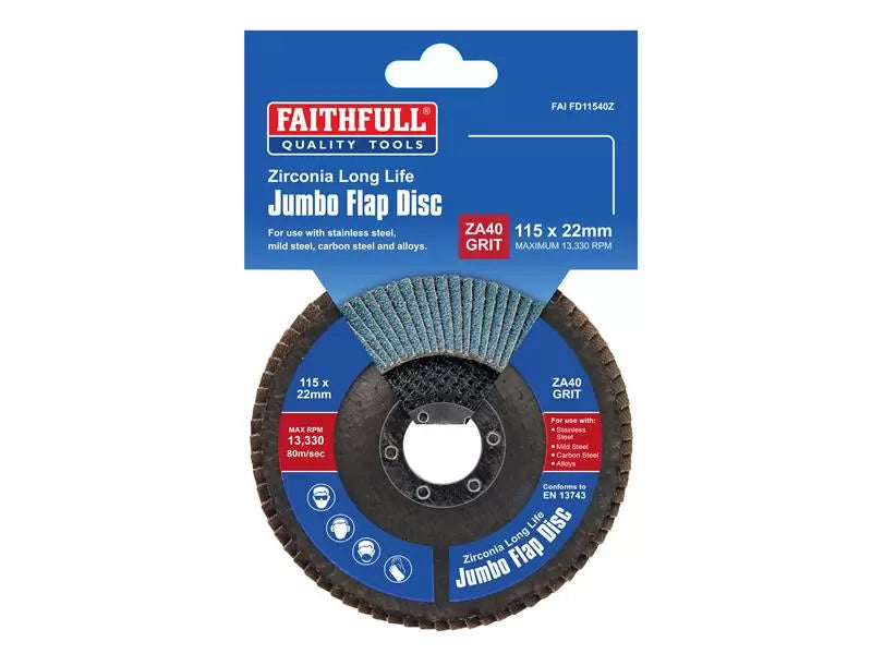 Faithfull - FAIFD11540Z - Zirconia Abrasive Jumbo Flap Disc A40 115mm