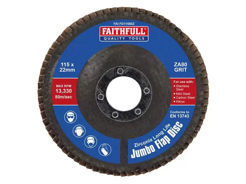 Faithfull - FAIFD11580Z - Zirconia Abrasive Jumbo Flap Disc ZA80 115mm