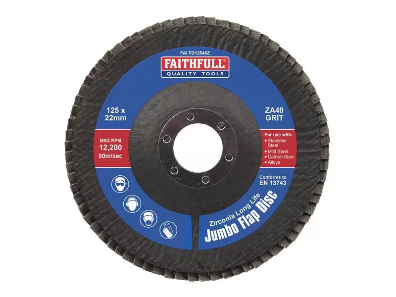 Faithfull - FAIFD12540Z - Zirconia Abrasive Jumbo Flap Disc ZA40 125mm