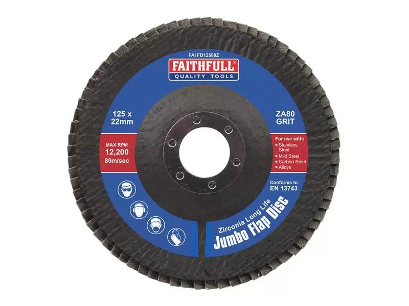 Faithfull - FAIFD12580Z - Zirconia Abrasive Jumbo Flap Disc ZA80 125mm