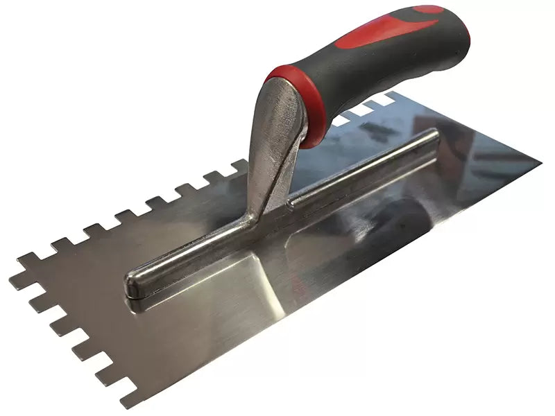 Faithfull - FAISGTNOT10S - Notched Trowel Serrated 10mm Stainless Steel Soft Grip Handle 13 x 4.1/2in