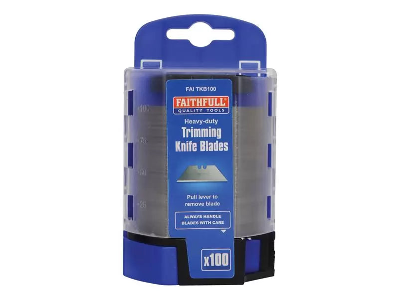 Faithfull - FAITKB100 - Heavy-Duty Trimming Knife Blades (Box 100) in safe storage dispenser