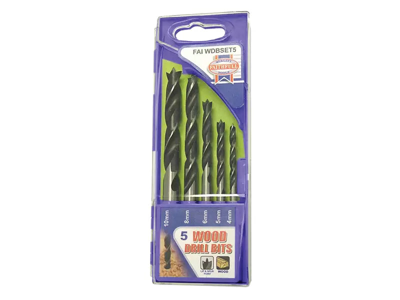 Faithfull - FAIWDBSET5 - Lip & Spur Wood Drill Bit Set, 5 Piece 4-10mm