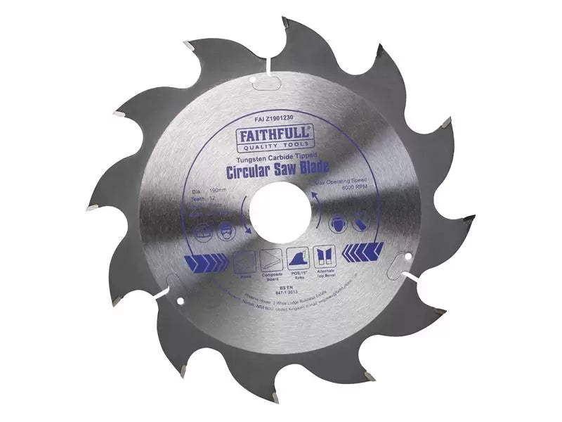 Faithfull TCT Circular Saw Blade 190mm 12T