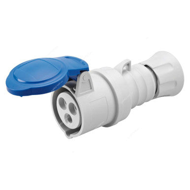 Gewiss Straight Connector, GW62015H, IP44, 32A, 2P+E, White/Blue
