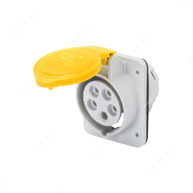 Gewiss 10 Deg Flush Mount Socket Outlet, GW62213H, IP44, 32A, 2P+E, White-Yellow
