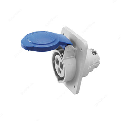 Gewiss 10 Deg Flush Mount Socket Outlet, GW62205H, IP44, 16A, 2P+E, White-Blue