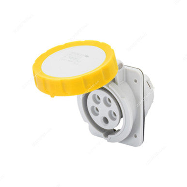 Gewiss 10 Deg Flush Mount Socket Outlet, GW62224H, IP66, 16A, 2P+E, White-Yellow