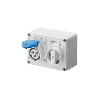 Gewiss Horizontal Socket Outlet, GW66004, IP44, 16A, 2P+E, White-Blue