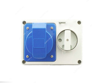 Gewiss Horizontal Socket Outlet, GW66015, IP44, 32A, 2P+E, White-Blue