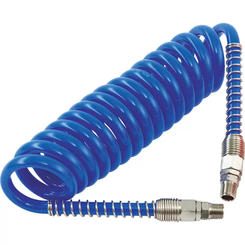 Polyurethane Coiled Hose Assembly Blue 2.5m of 6.5mm i/d R1/4 Swivel