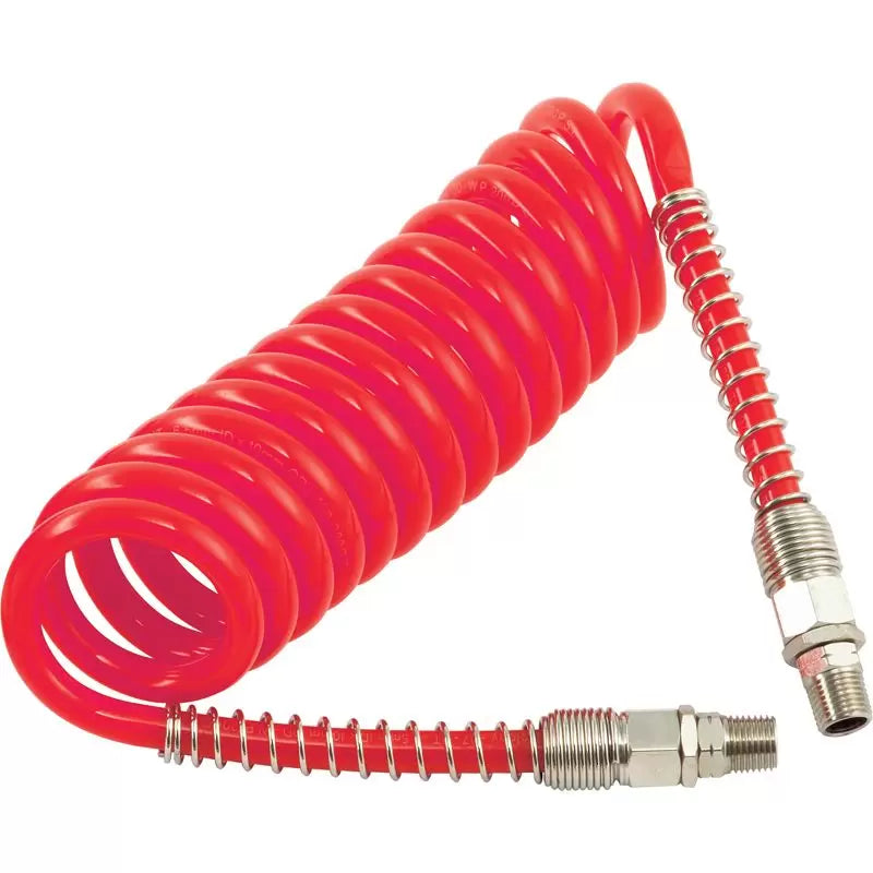 Polyurethane Coiled Hose Assembly Red 10m of 8mm i/d R1/4 Swivel