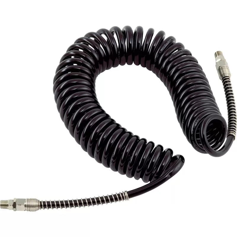 PCL HA5215 - Polyurethane Coiled Hose Assembly, Black, 7.5m of 6.5mm i/d Hose, Male Thread R 1/4 Swivel Ends