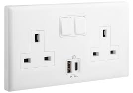 Legrand Eloe - 2 gang British Standard 13A single pole switched socket + USB A+C