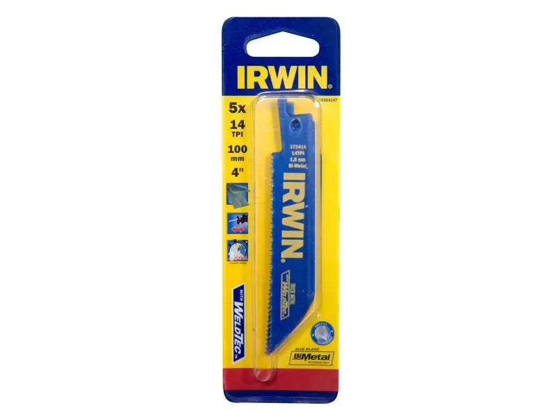 Irwin - IRW10504147 - 414R Sabre Saw Blade Metal Cutting 100mm 14 TPI Pack of 5