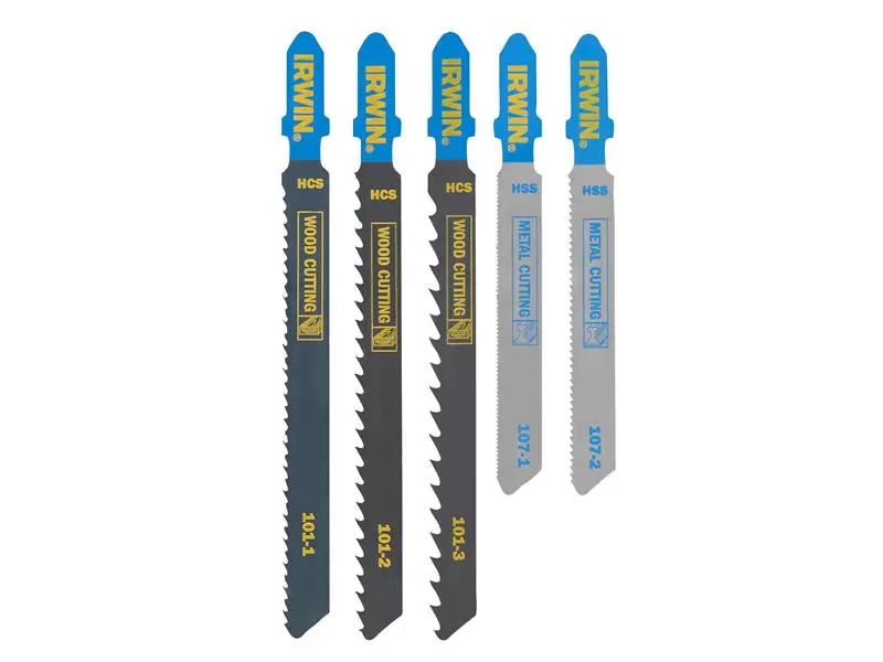 Irwin HCS/HSS T-Shank Jigsaw Blade Set, 5 Piece