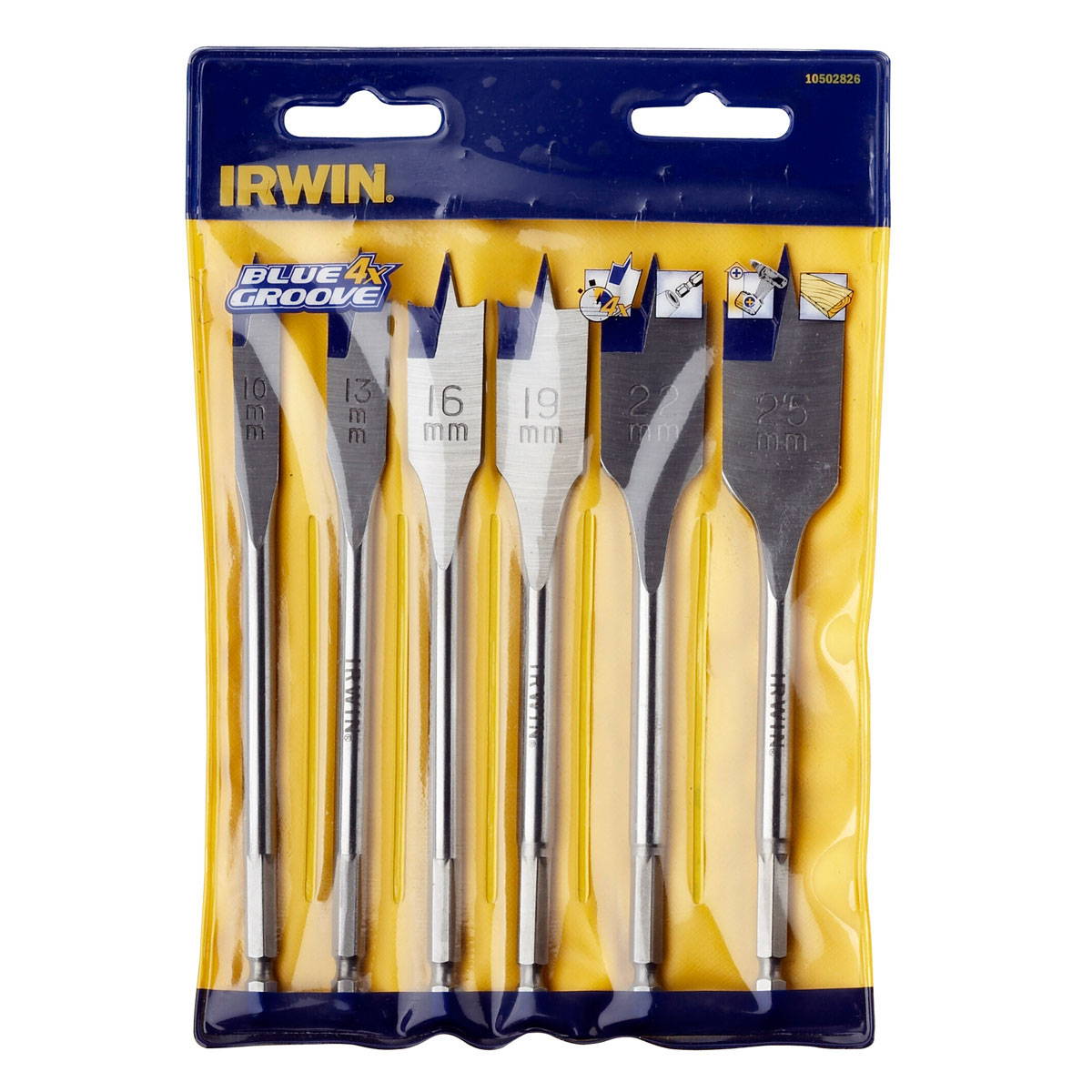 IRWIN 10502826 Flat Drill Bit Set 6 Pieces Shank Size 1/4 Inch Hex