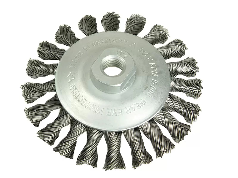 Lessmann - LES471157 - Conical Knot Brush 100mm M14 Bore, 0.35 Steel Wire