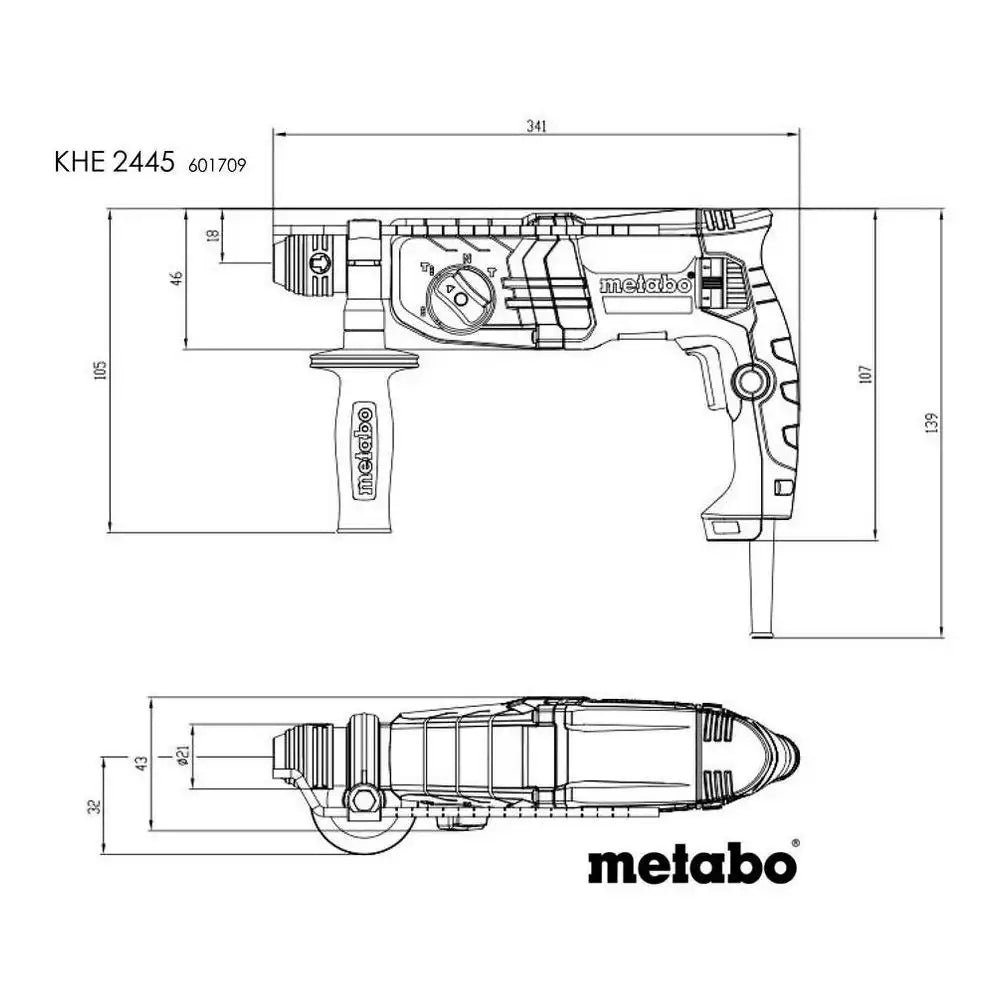 Metabo KHE 2445 SDS-Plus Rotary Hammer, 2.8kg, 3-Mode, 800W, 220V
